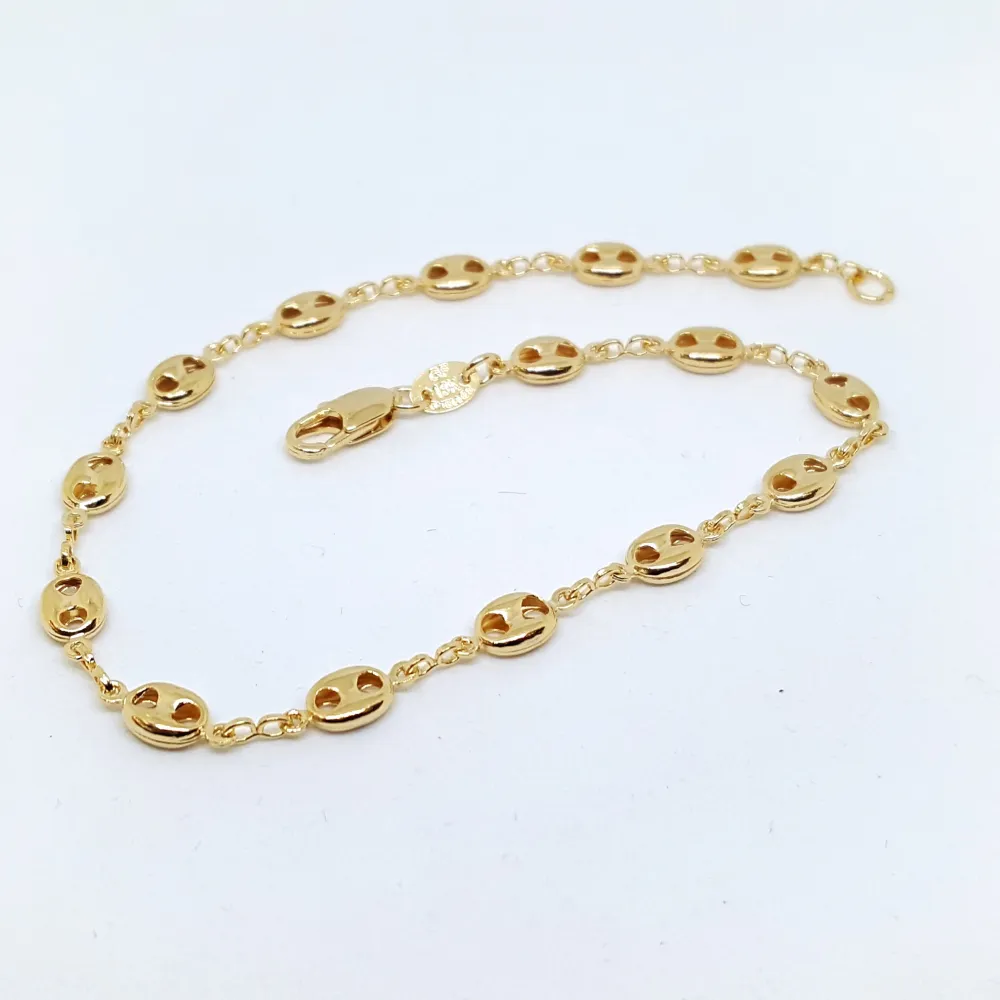 1-0537-h1 18kt Gold Overlay Puff Mariner Bracelet, 5mm, 7" & 8" inches.