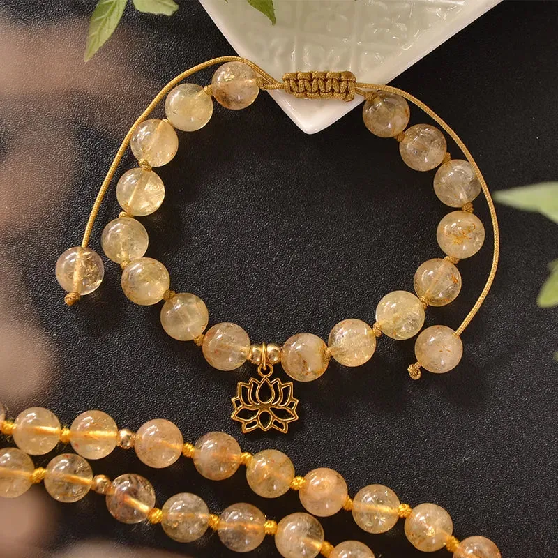 108 Natural Citrine Japamala Necklace Meditation Yoga Blessing Rosary Jewelry Bracelet Set