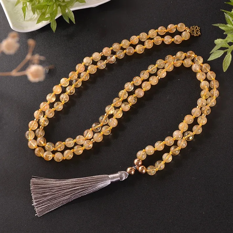 108 Natural Citrine Japamala Necklace Meditation Yoga Blessing Rosary Jewelry Bracelet Set