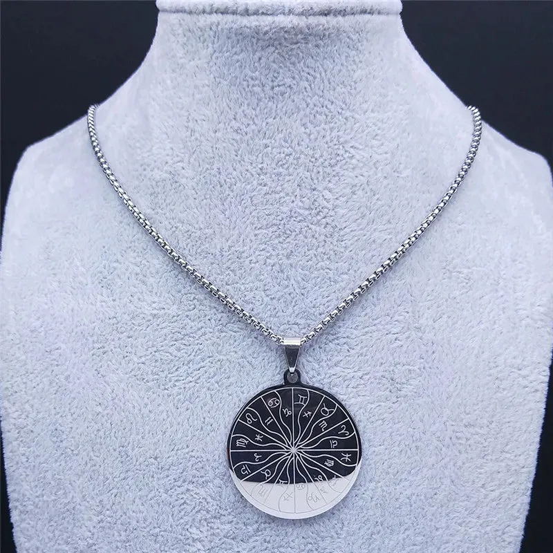 12 Zodiac Sign Constellations Astrology Stainless Steel Necklace for Women