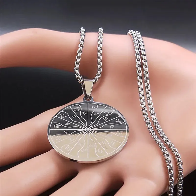 12 Zodiac Sign Constellations Astrology Stainless Steel Necklace for Women