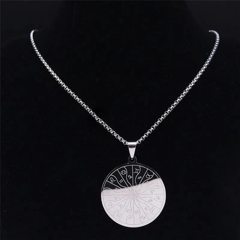 12 Zodiac Sign Constellations Astrology Stainless Steel Necklace for Women