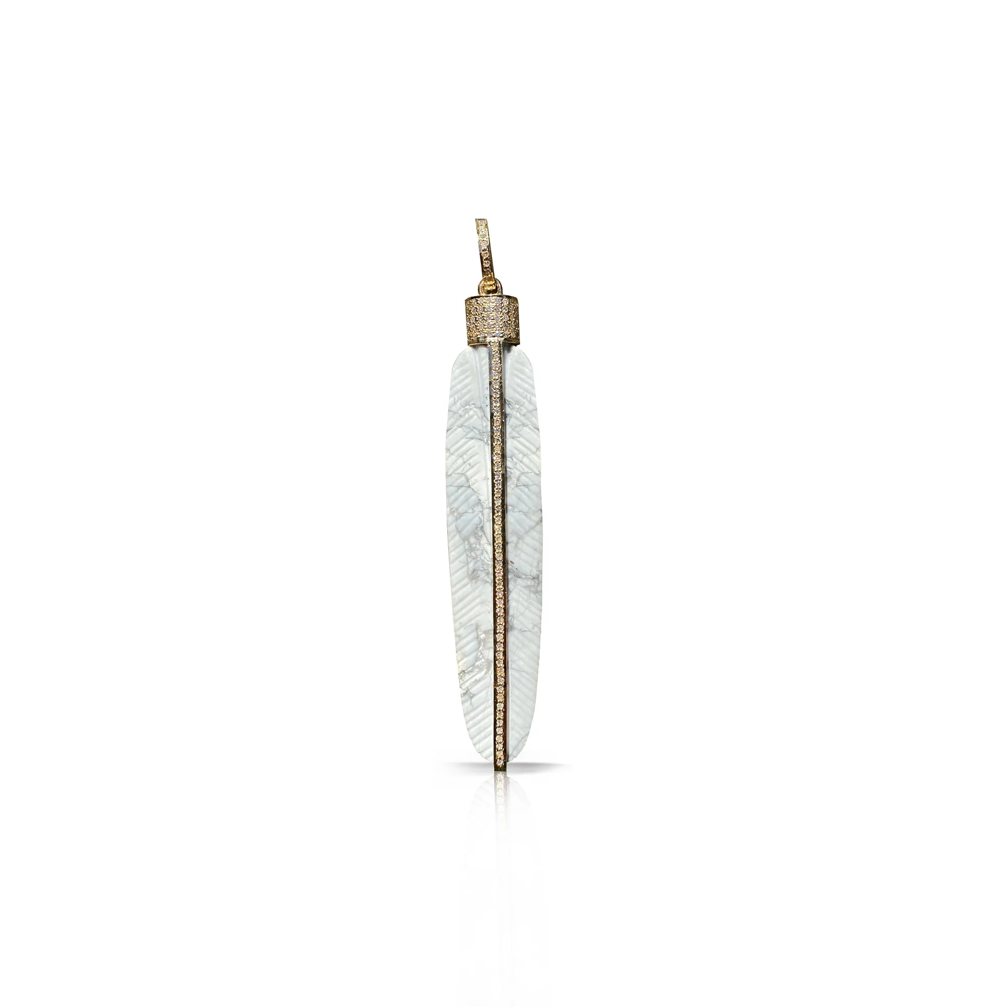14k Carved Howlite Feather Pendant