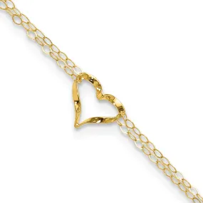 14K Double Strand Heart 9 Inch With 1 Inch Extension Anklet
