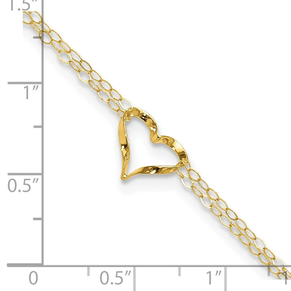 14K Double Strand Heart 9 Inch With 1 Inch Extension Anklet
