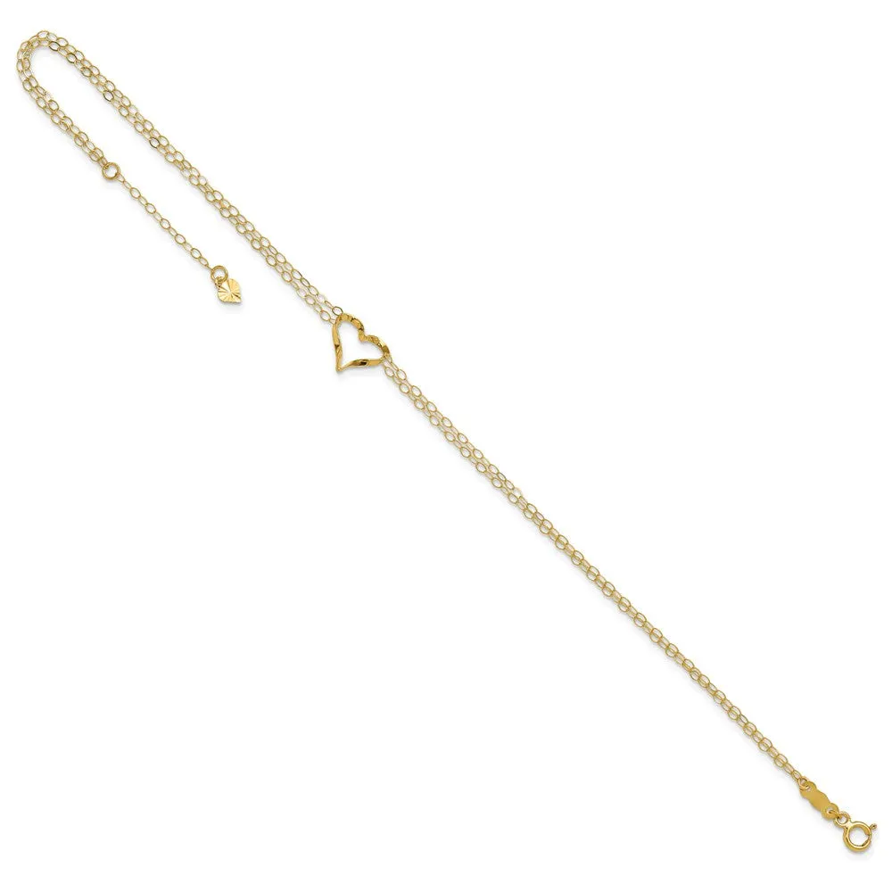 14K Double Strand Heart 9 Inch With 1 Inch Extension Anklet