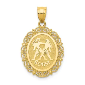 14k Yellow Gold Solid Gemini Zodiac Pendant