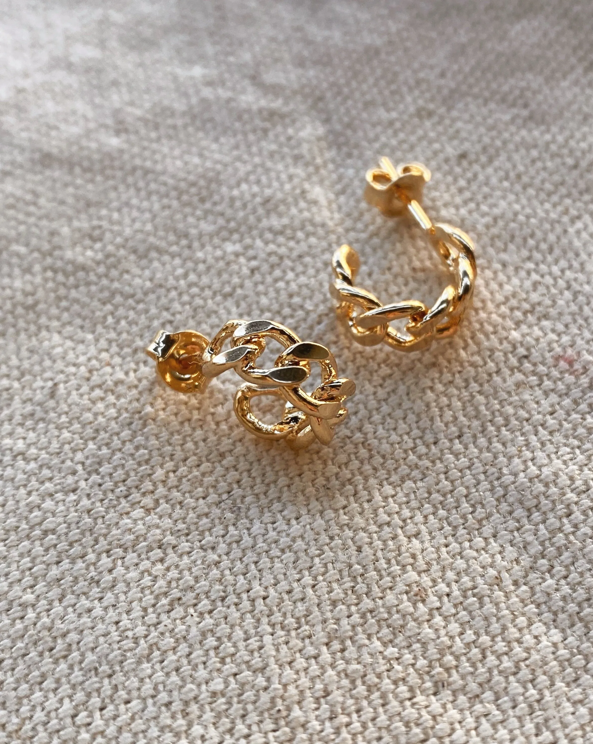 18k Gold Filled Petite Cuban Link Chain C-Hoop Earrings