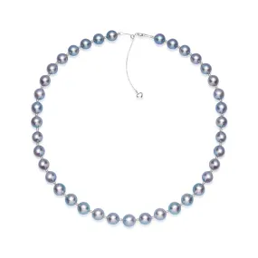 18k Gold Top Lustre Silver Blue Akoya Pearl Necklace KN00256