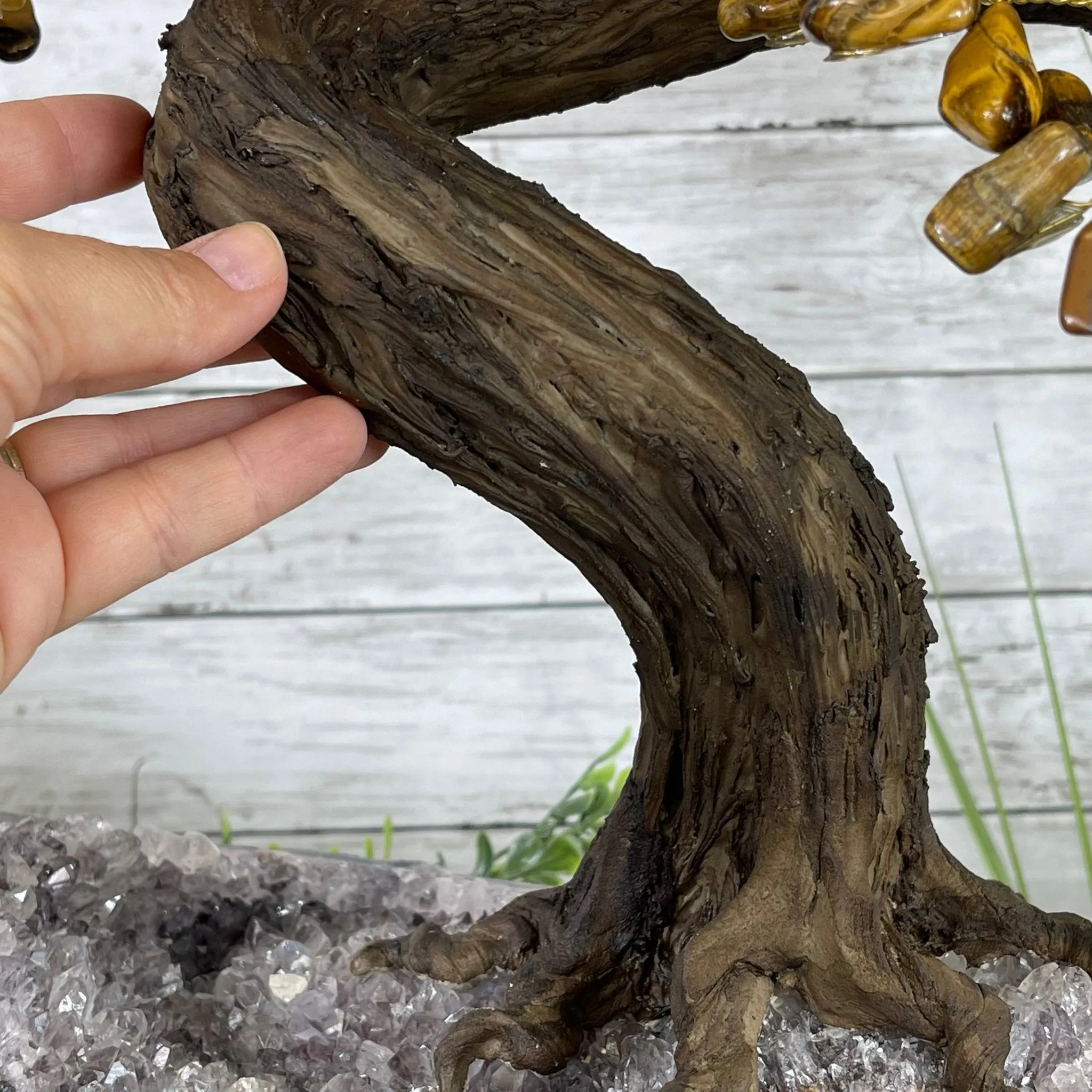 25" Tall Large Handmade Tiger's Eye Gemstone Tree on an Amethyst Base, 720 gems #5407TE-001 by Brazil Gems