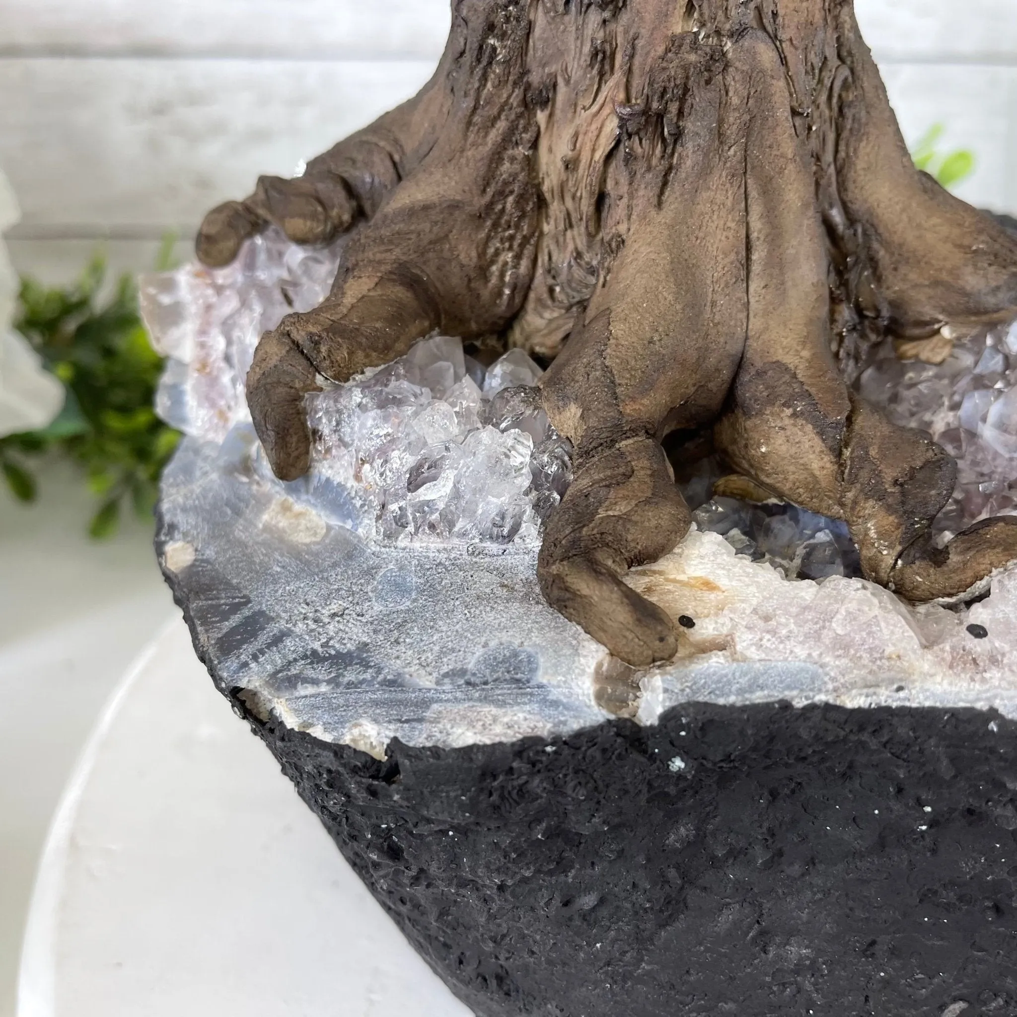 25" Tall Large Handmade Tiger's Eye Gemstone Tree on an Amethyst Base, 720 gems #5407TE-001 by Brazil Gems