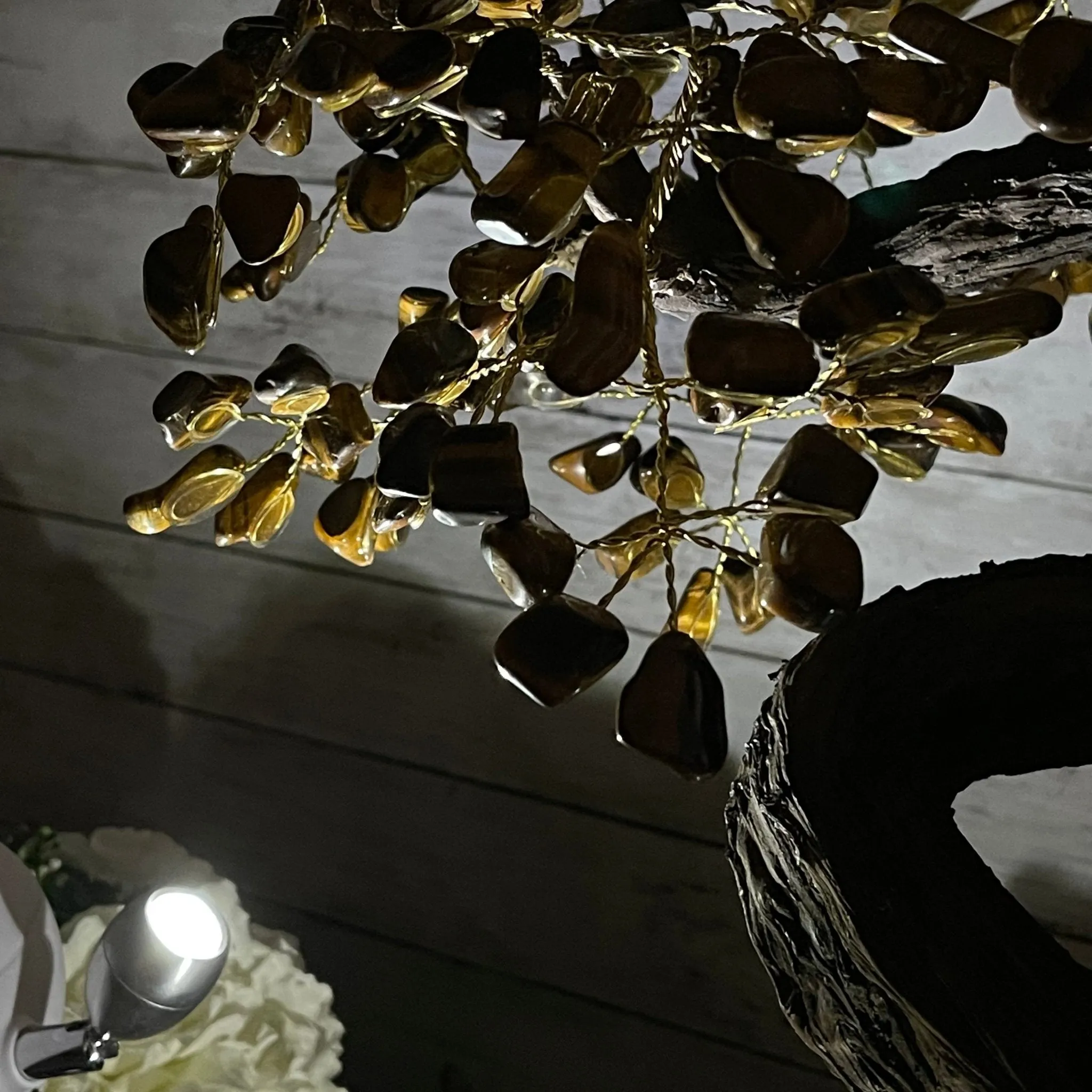 25" Tall Large Handmade Tiger's Eye Gemstone Tree on an Amethyst Base, 720 gems #5407TE-001 by Brazil Gems