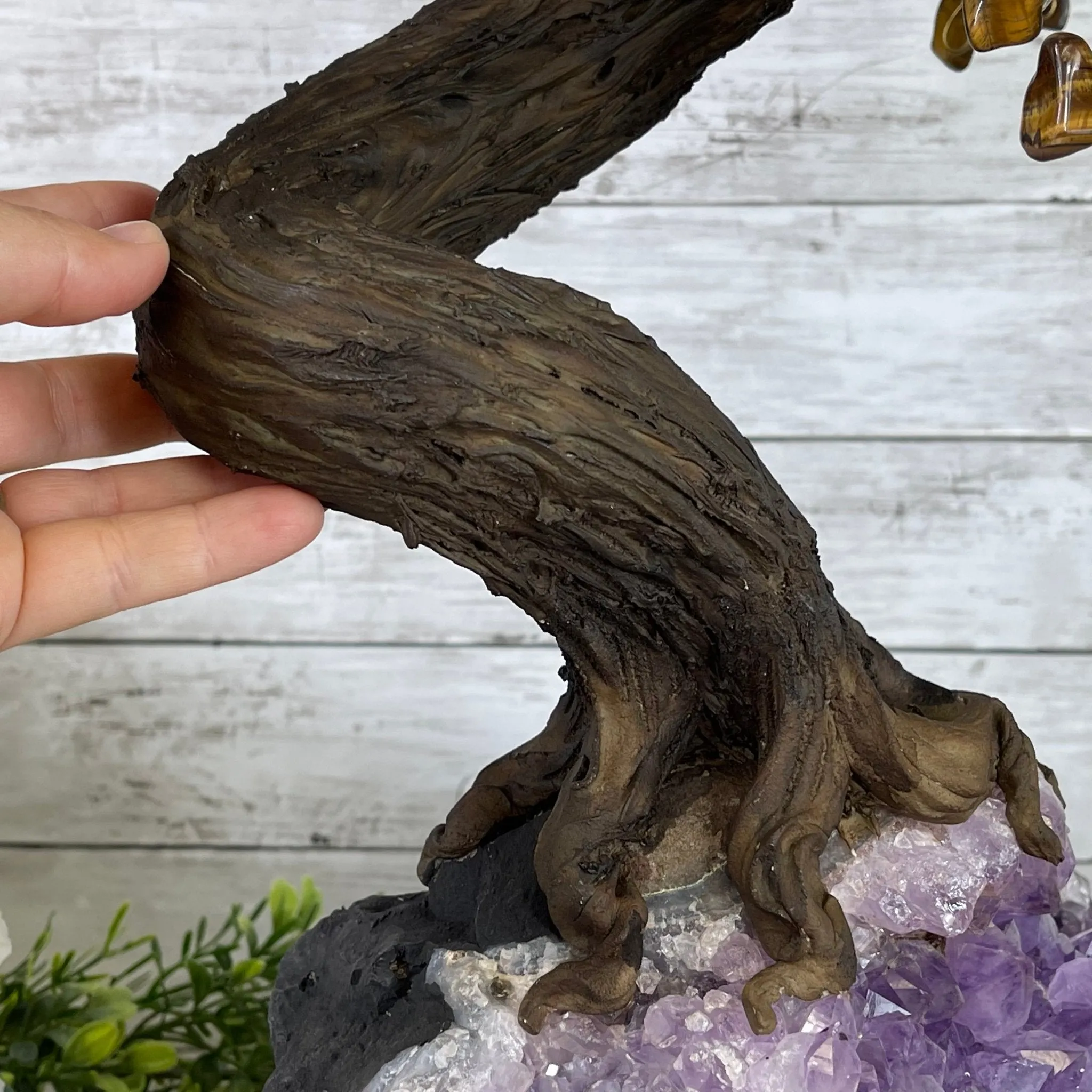 25" Tall Large Handmade Tiger's Eye Gemstone Tree on an Amethyst Base, 720 gems #5407TE-002 by Brazil Gems