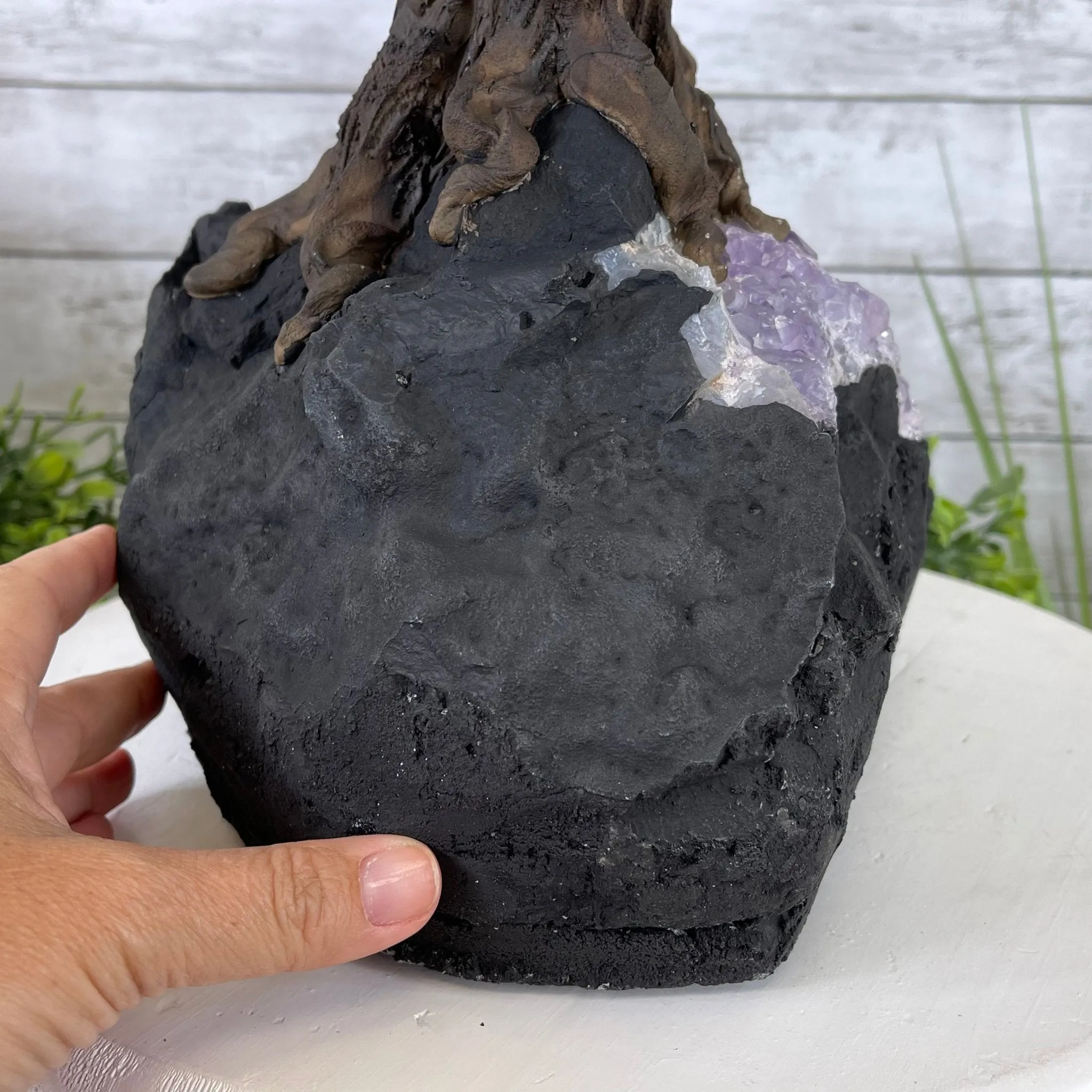 25" Tall Large Handmade Tiger's Eye Gemstone Tree on an Amethyst Base, 720 gems #5407TE-002 by Brazil Gems