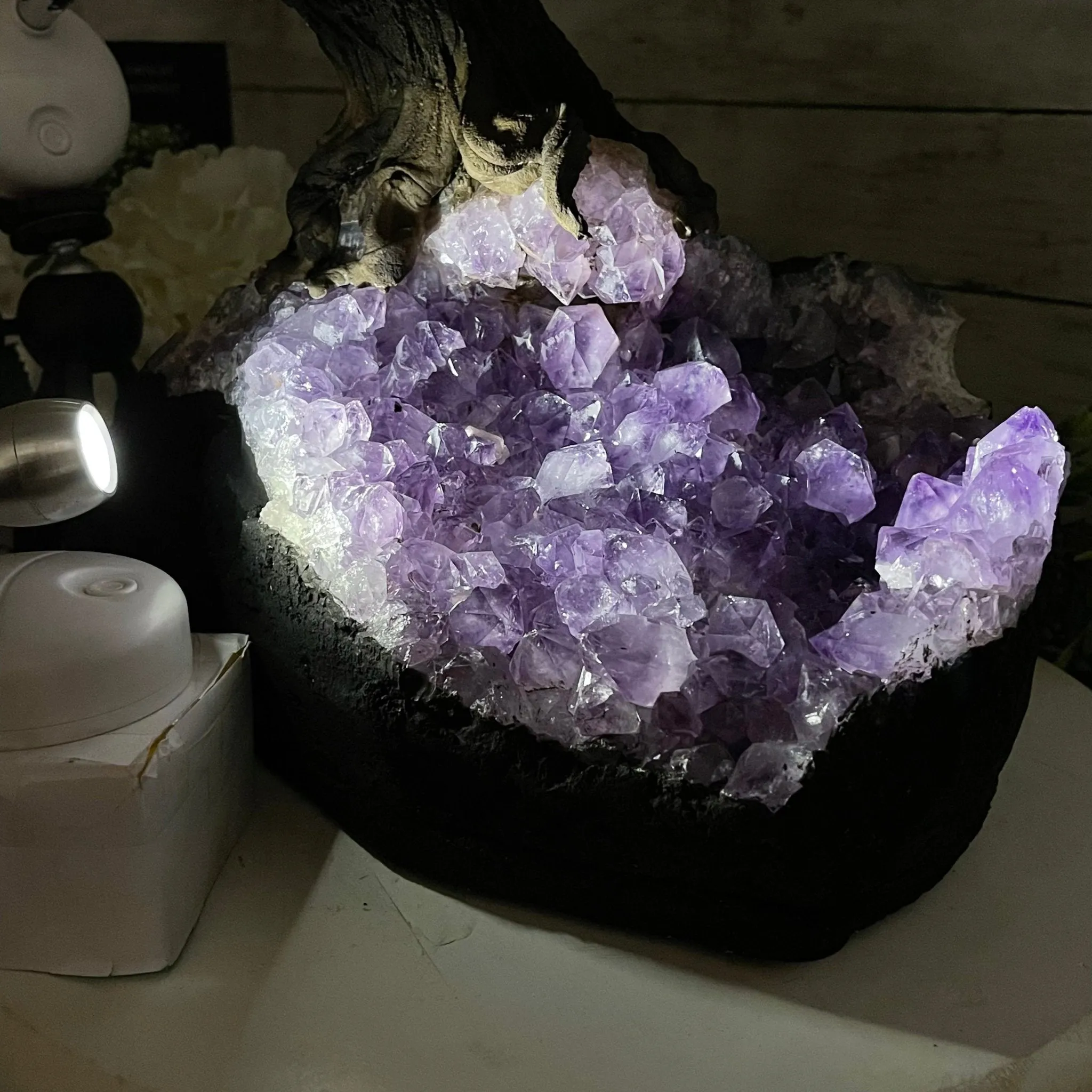 25" Tall Large Handmade Tiger's Eye Gemstone Tree on an Amethyst Base, 720 gems #5407TE-002 by Brazil Gems