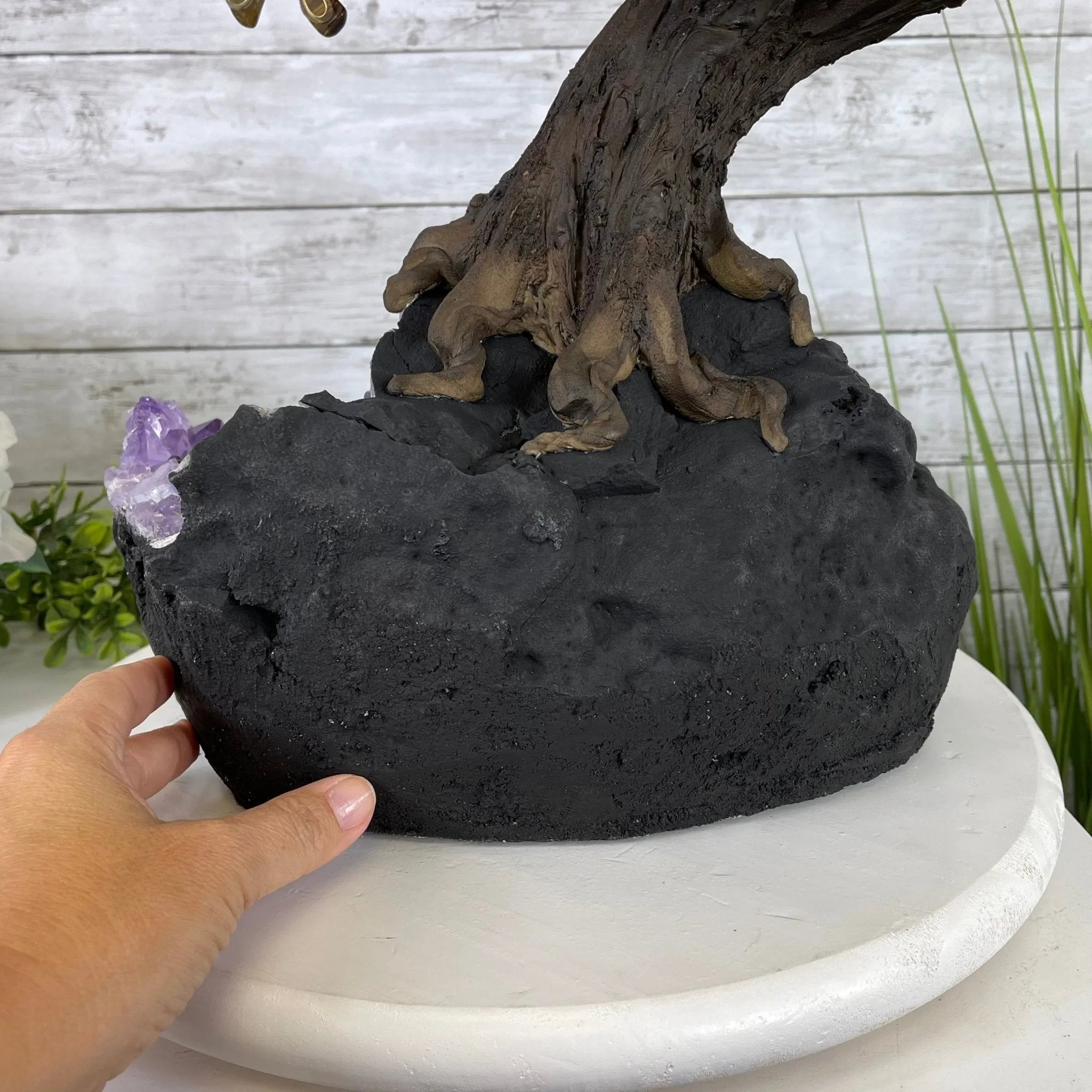 25" Tall Large Handmade Tiger's Eye Gemstone Tree on an Amethyst Base, 720 gems #5407TE-002 by Brazil Gems