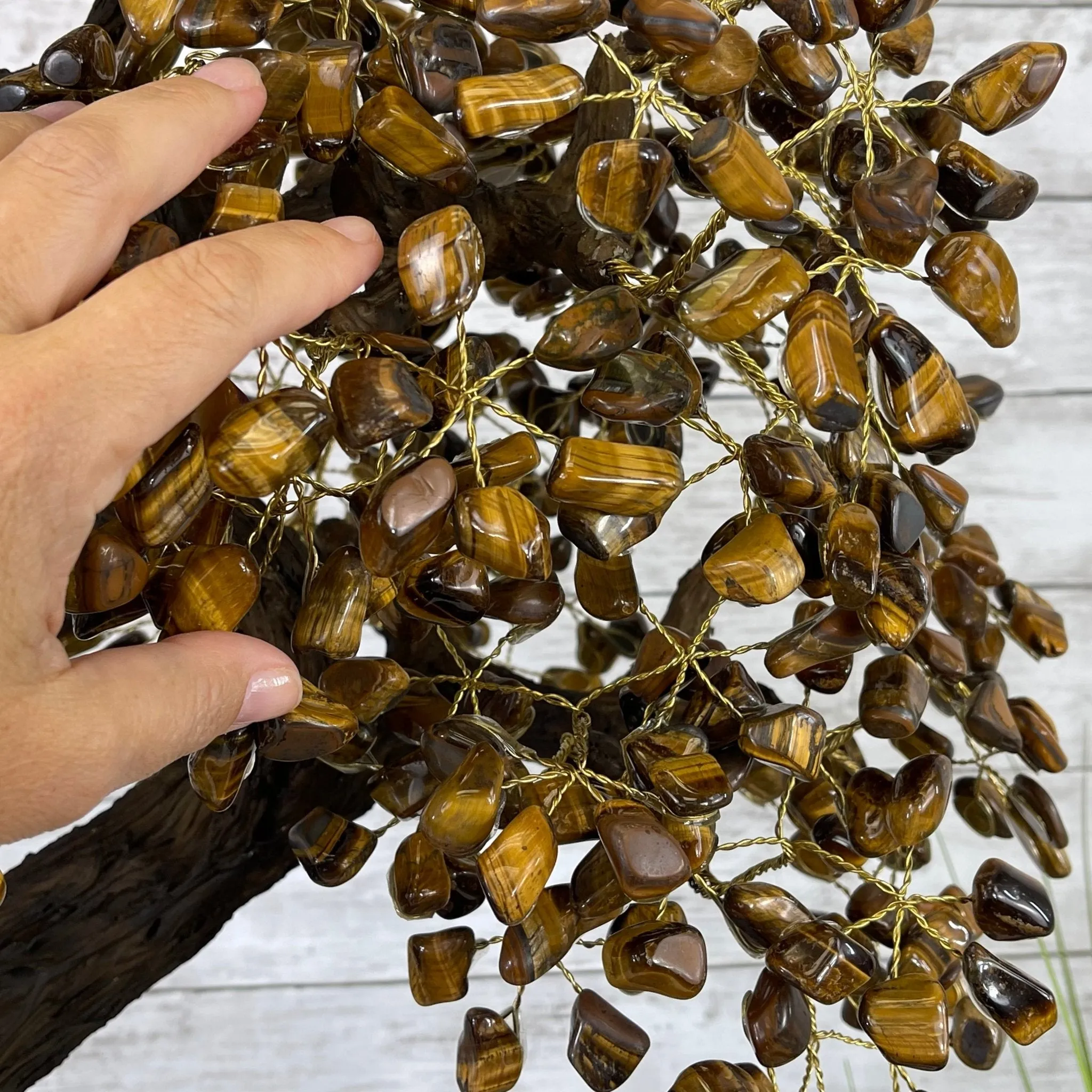 25" Tall Large Handmade Tiger's Eye Gemstone Tree on an Amethyst Base, 720 gems #5407TE-002 by Brazil Gems