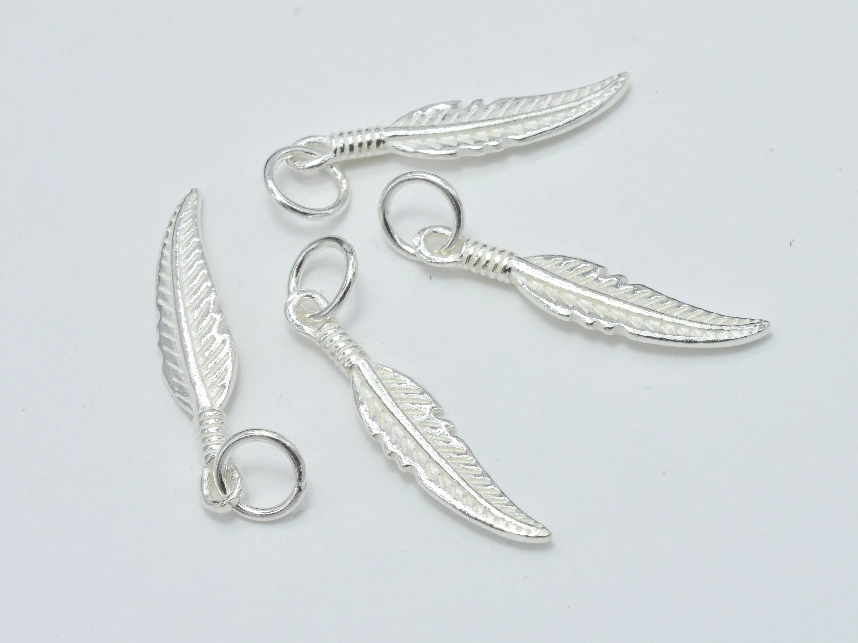 2pcs 925 Sterling Silver Feather Charms, 22x5mm