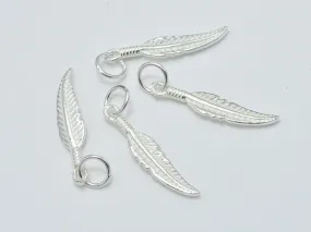 2pcs 925 Sterling Silver Feather Charms, 22x5mm