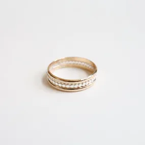 3 Band Stacked Ring - Gold Filled with Silver Beaded Band