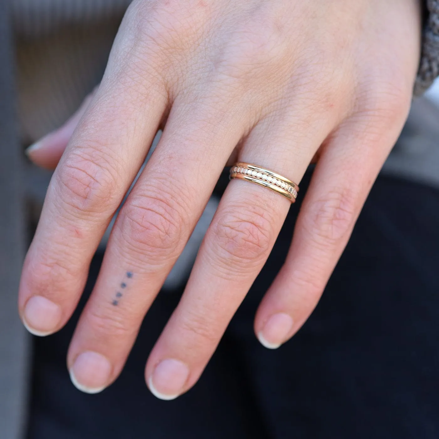 3 Band Stacked Ring - Gold Filled with Silver Beaded Band