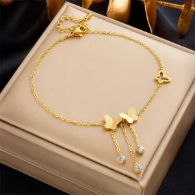 316L Stainless Steel Butterfly Zircon Charm Anklets For Women