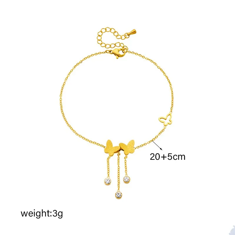 316L Stainless Steel Butterfly Zircon Charm Anklets For Women