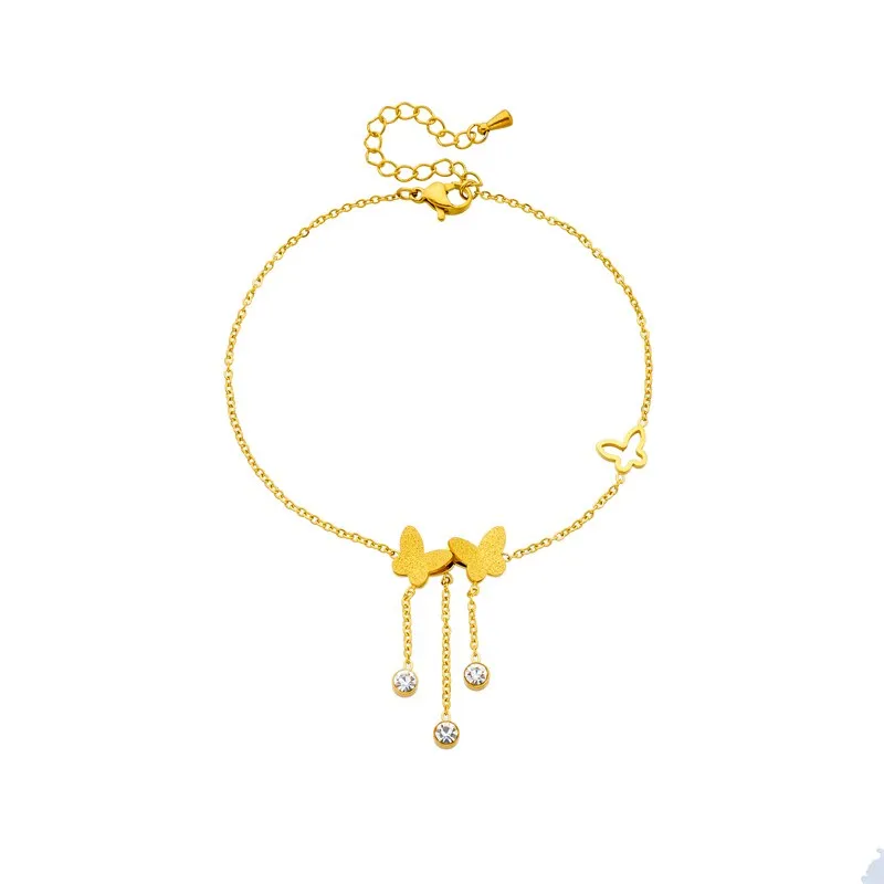 316L Stainless Steel Butterfly Zircon Charm Anklets For Women