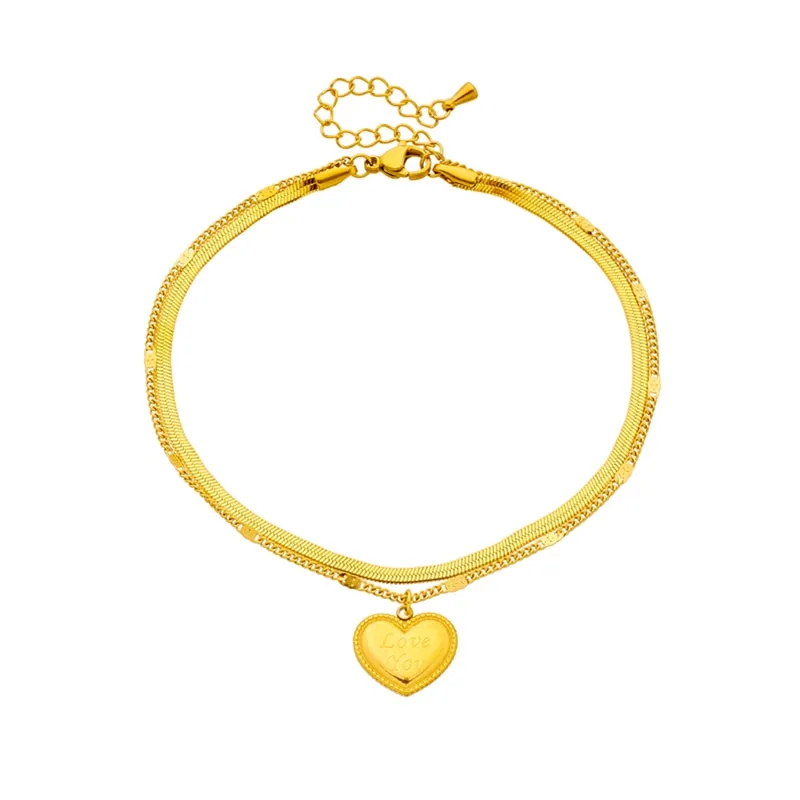 316L Stainless Steel Gold Color Big Heart Charm Anklets For Women