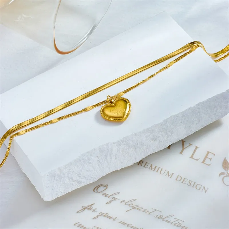 316L Stainless Steel Gold Color Big Heart Charm Anklets For Women