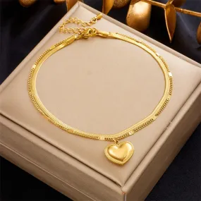316L Stainless Steel Gold Color Big Heart Charm Anklets For Women