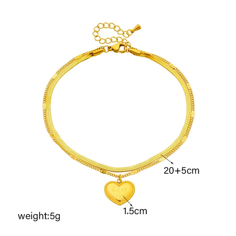 316L Stainless Steel Gold Color Big Heart Charm Anklets For Women