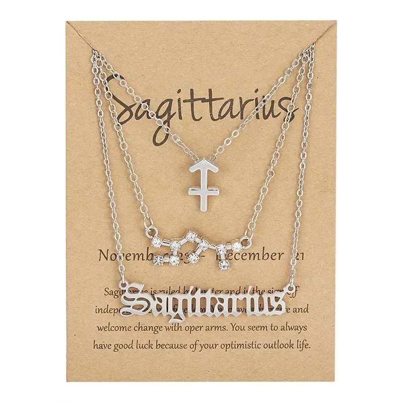 3Pcs/set 12 Zodiac Sign Multi Chain Necklaces For Women with Pendant Chain Choker