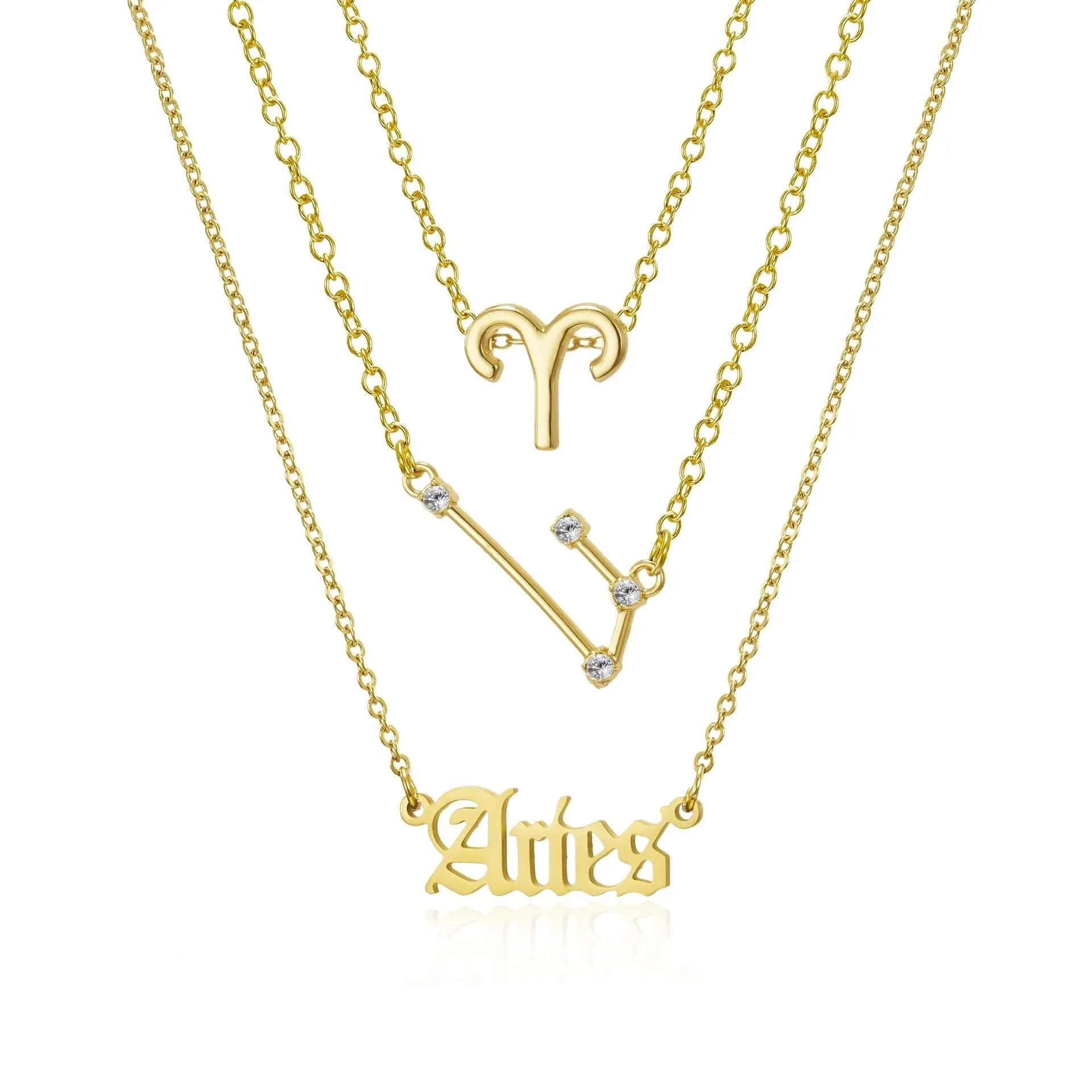 3Pcs/set 12 Zodiac Sign Multi Chain Necklaces For Women with Pendant Chain Choker