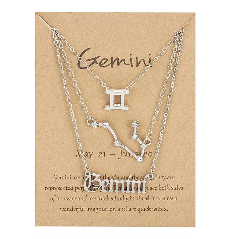3Pcs/set 12 Zodiac Sign Multi Chain Necklaces For Women with Pendant Chain Choker