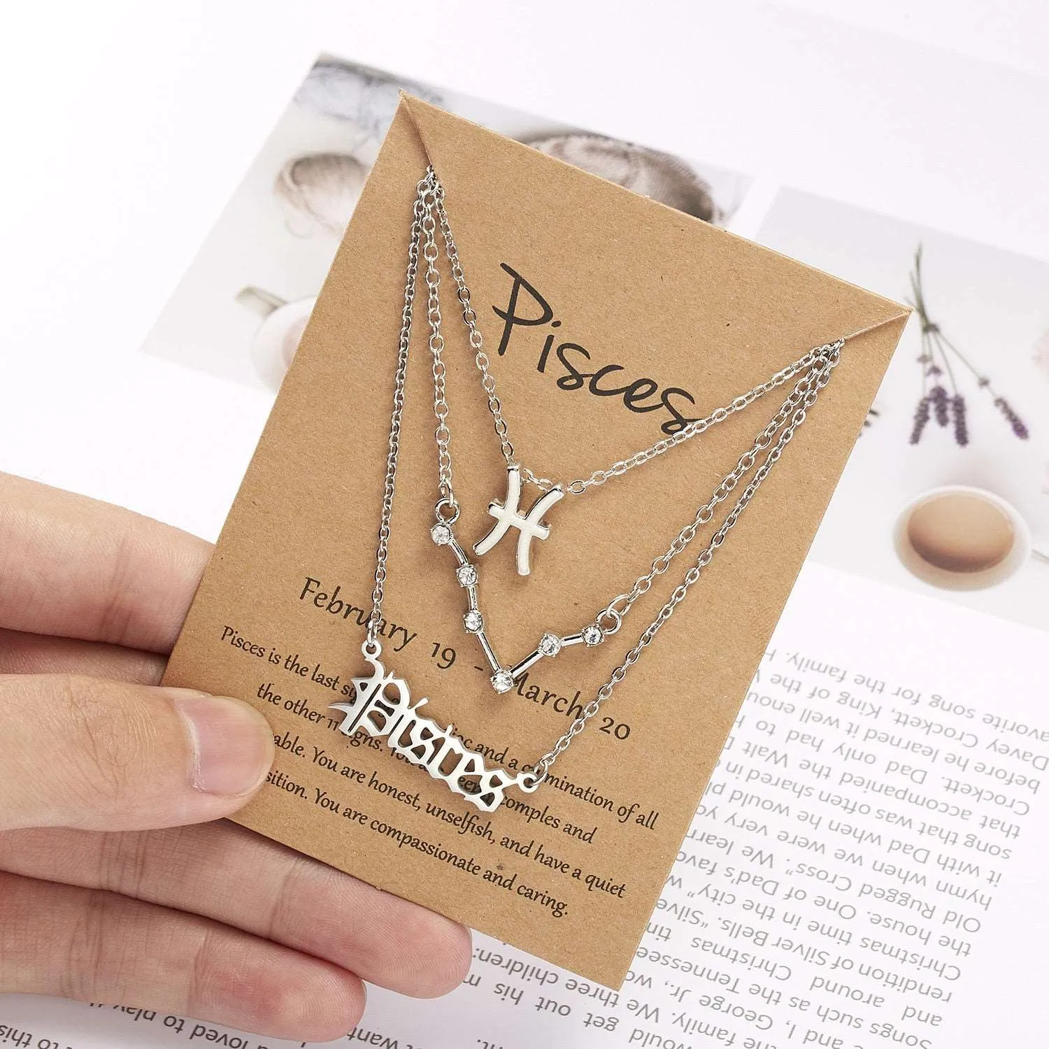 3Pcs/set 12 Zodiac Sign Multi Chain Necklaces For Women with Pendant Chain Choker
