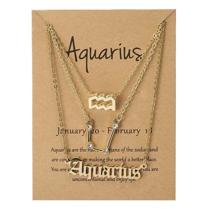 3Pcs/set 12 Zodiac Sign Multi Chain Necklaces For Women with Pendant Chain Choker