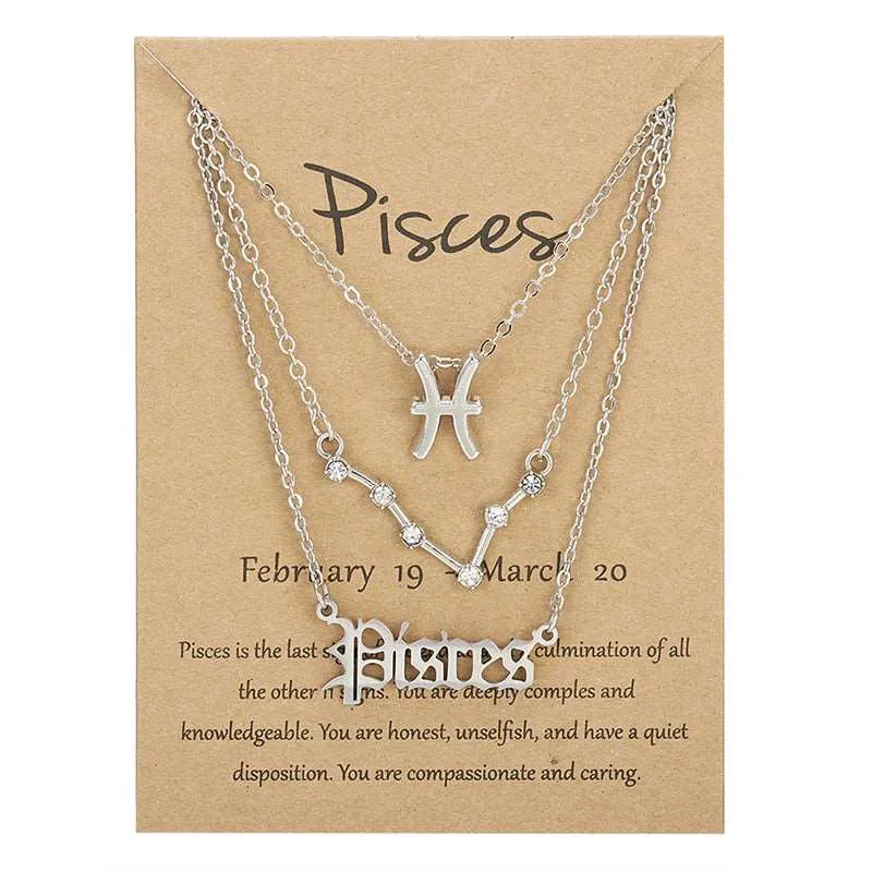 3Pcs/set 12 Zodiac Sign Multi Chain Necklaces For Women with Pendant Chain Choker