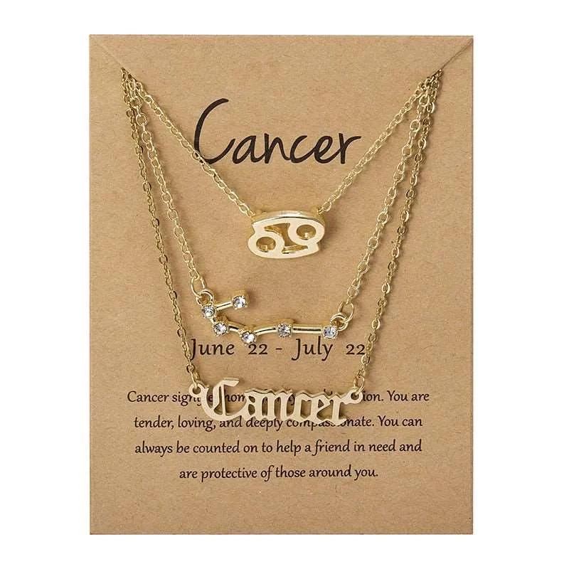 3Pcs/set 12 Zodiac Sign Multi Chain Necklaces For Women with Pendant Chain Choker