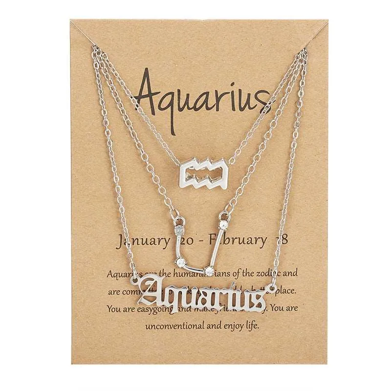 3Pcs/set 12 Zodiac Sign Multi Chain Necklaces For Women with Pendant Chain Choker