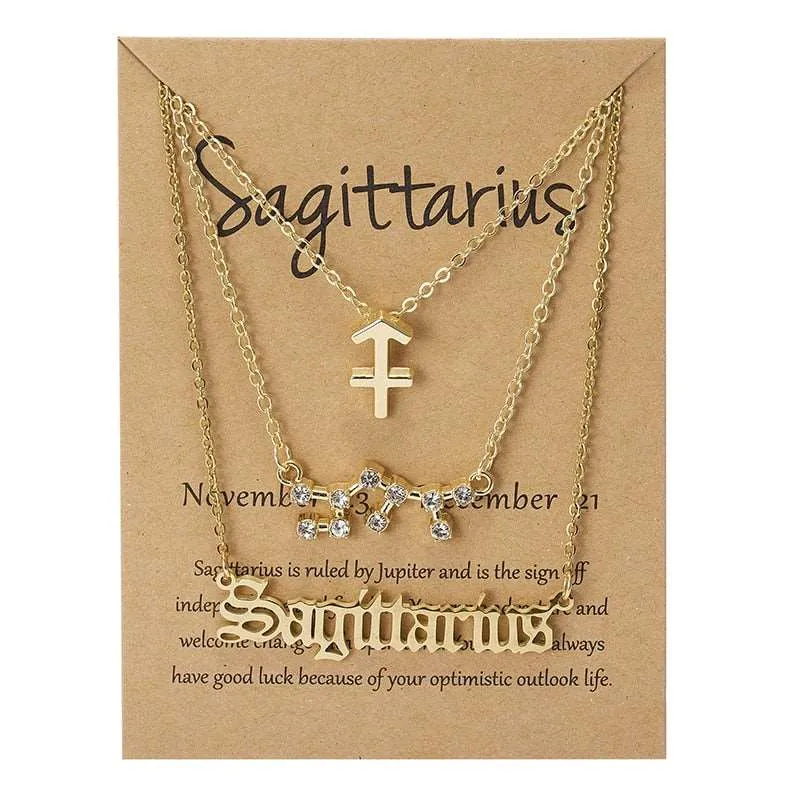 3Pcs/set 12 Zodiac Sign Multi Chain Necklaces For Women with Pendant Chain Choker
