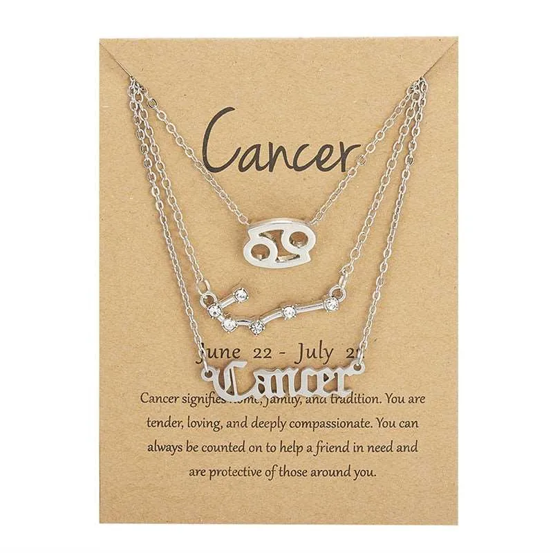3Pcs/set 12 Zodiac Sign Multi Chain Necklaces For Women with Pendant Chain Choker