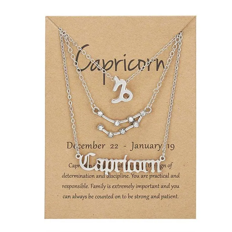 3Pcs/set 12 Zodiac Sign Multi Chain Necklaces For Women with Pendant Chain Choker