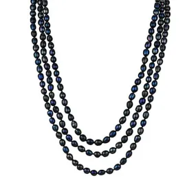 7-8mm Black Rice Shape 120cm Long Pearl Necklace for Women