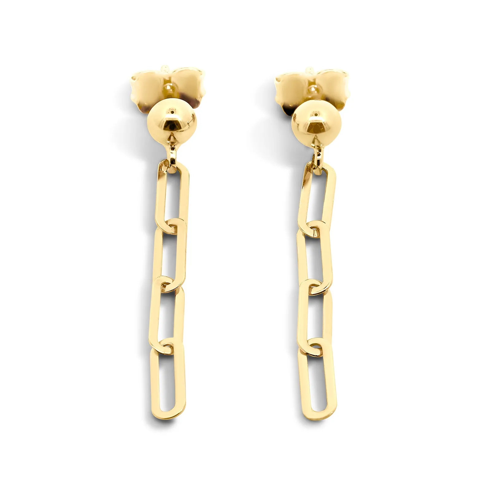 9ct Yellow Gold Paperclip Drop Stud Earrings