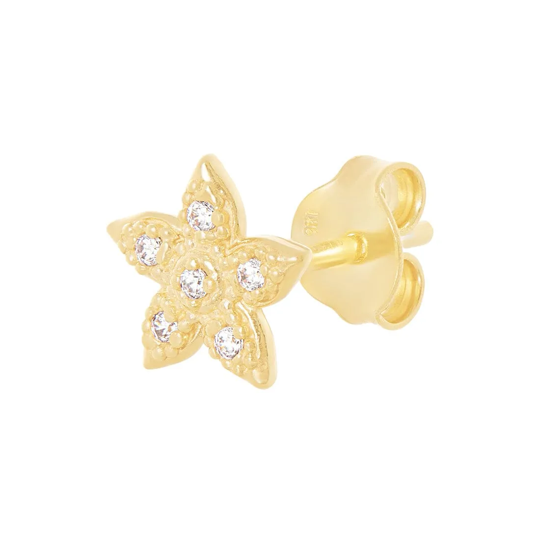9ct Yellow Gold Silver Infused Star Stud Earrings with Cubic Zirconia