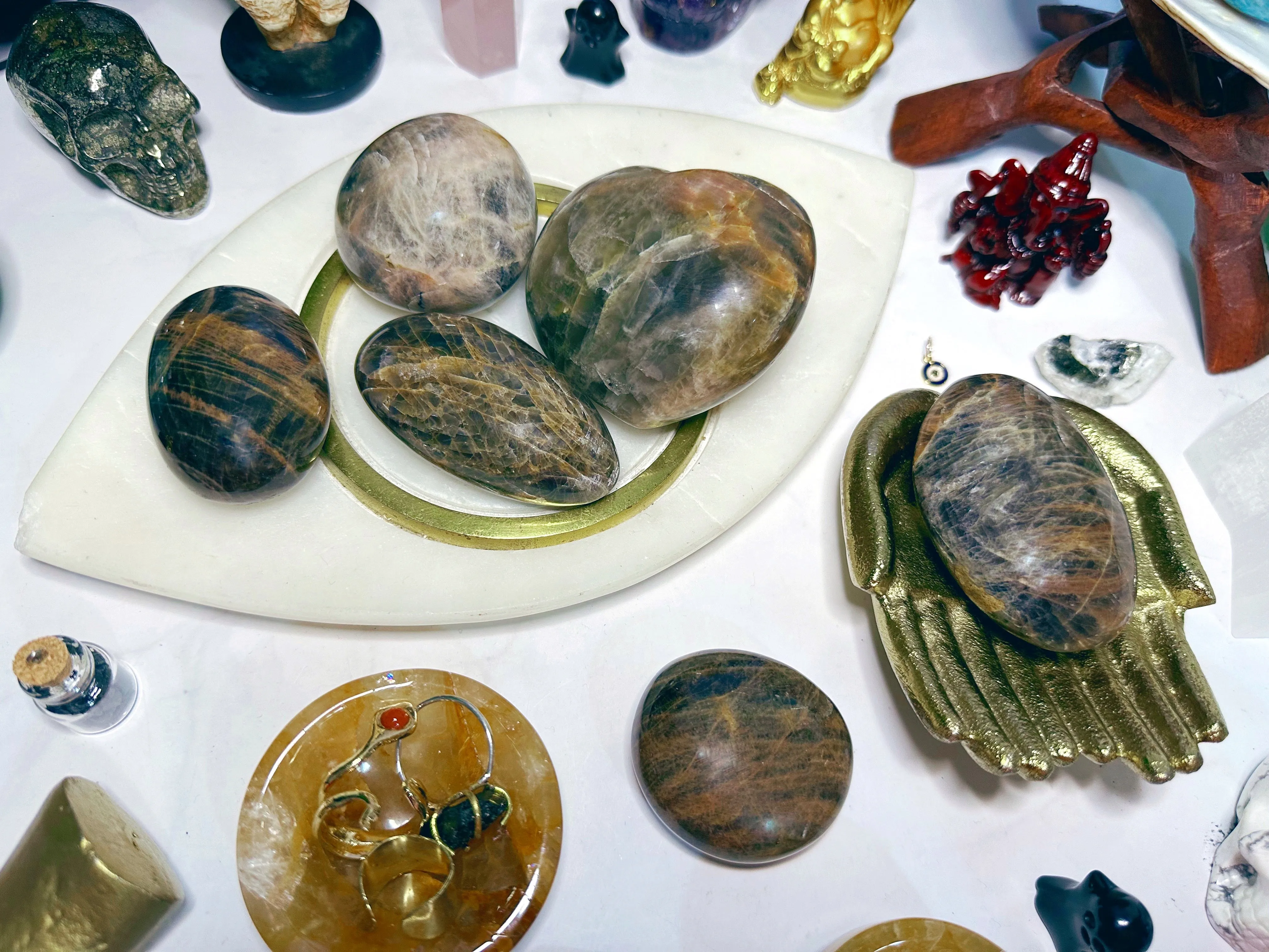Black Moonstone Palm Stones