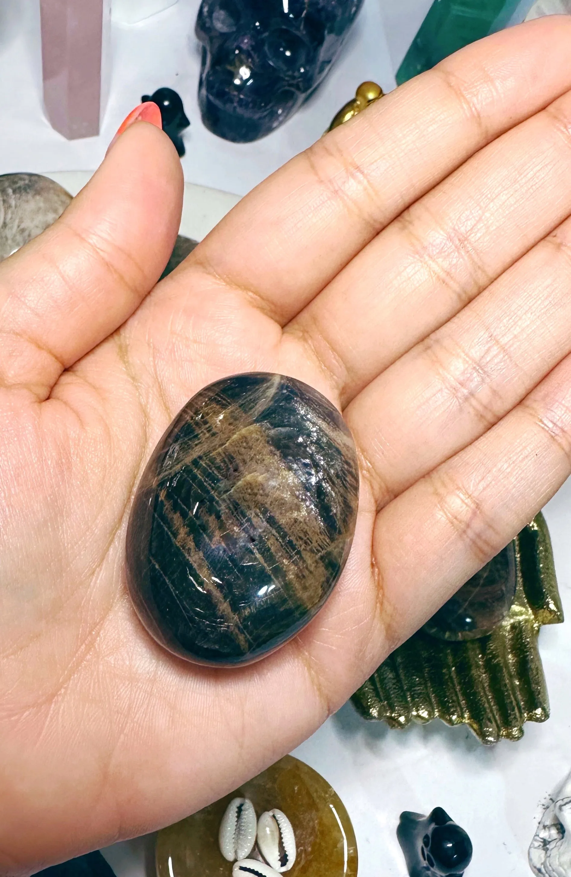 Black Moonstone Palm Stones