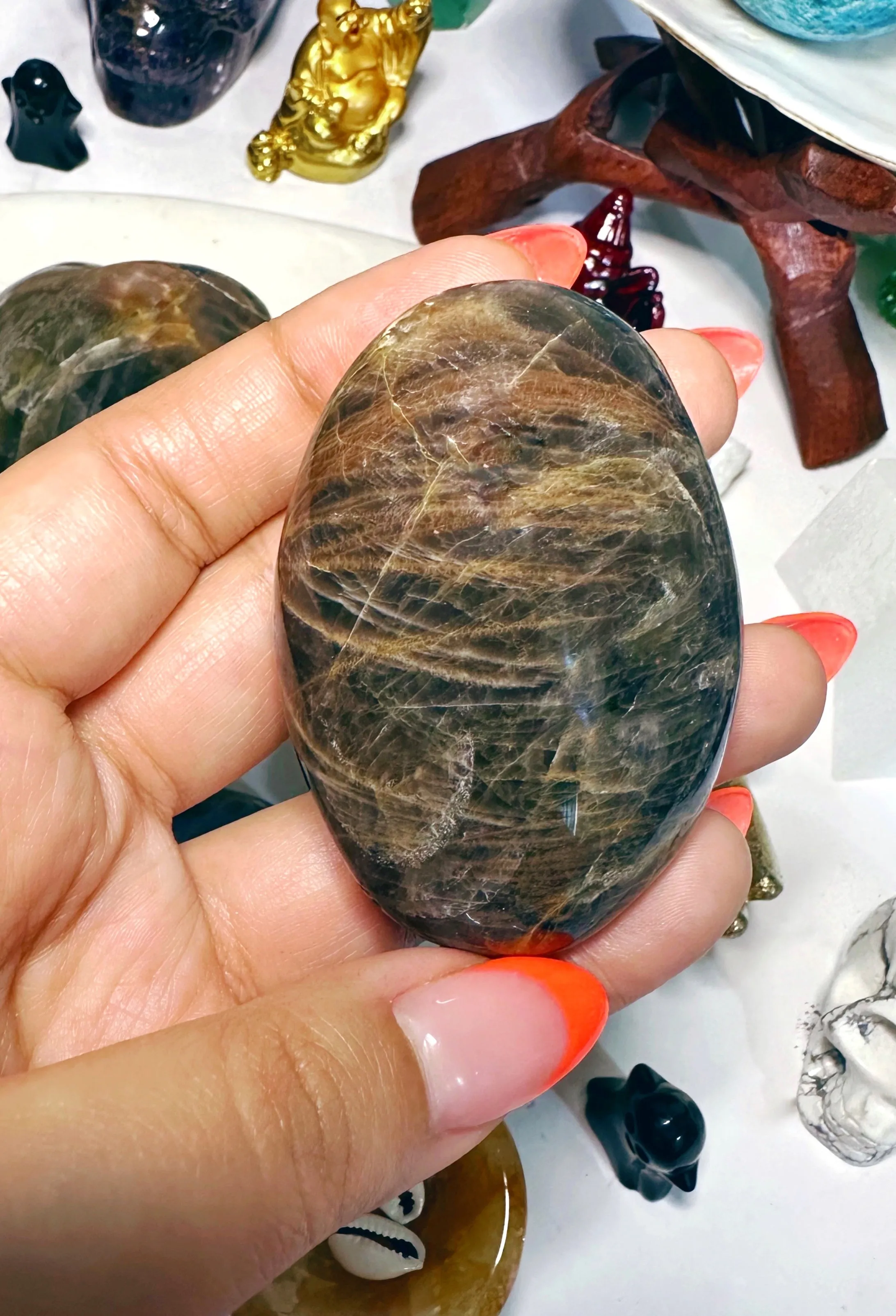 Black Moonstone Palm Stones