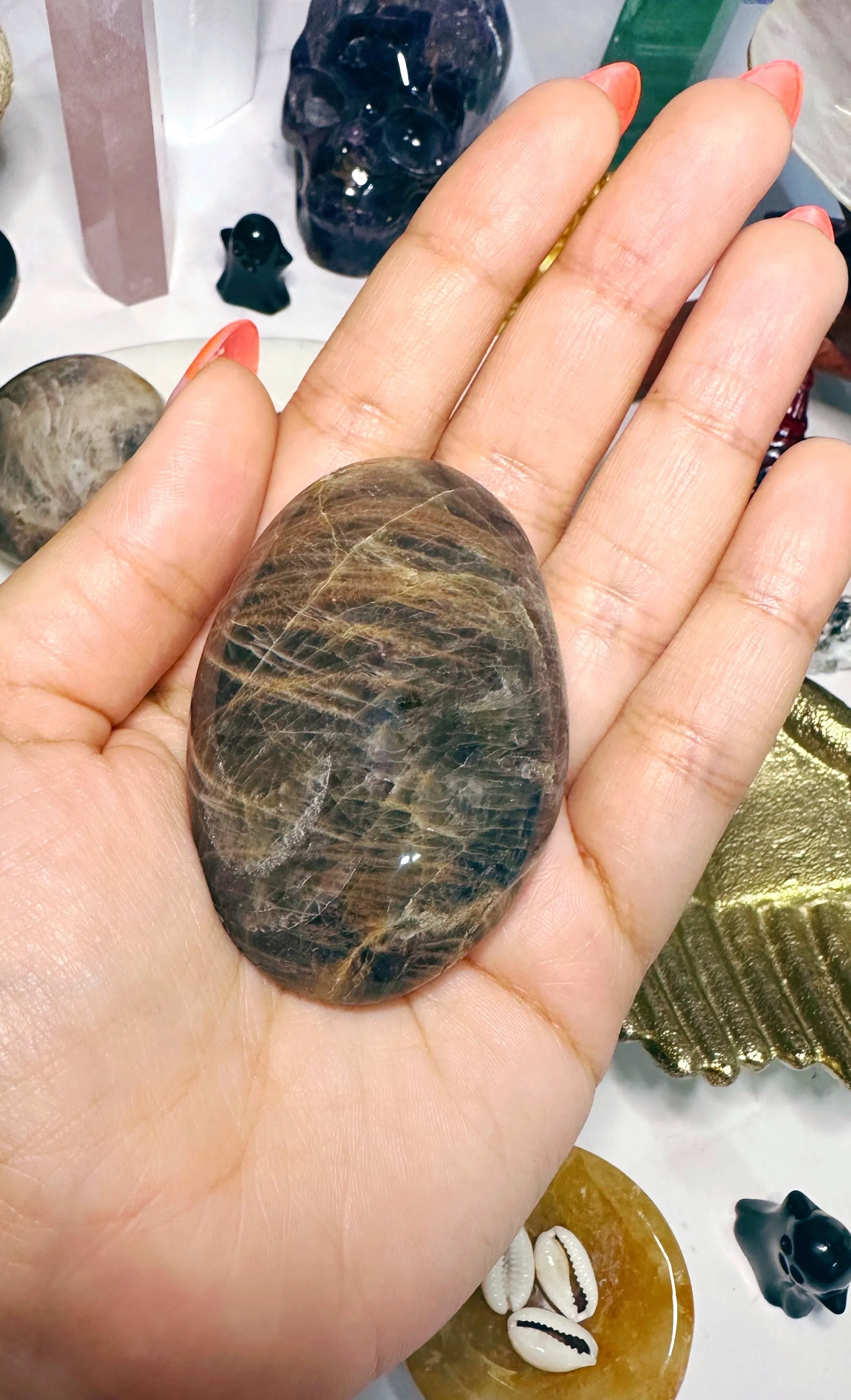 Black Moonstone Palm Stones